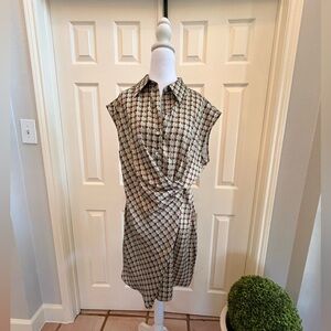 Elegant Checkered Mini Dress - Black, Red, Cream